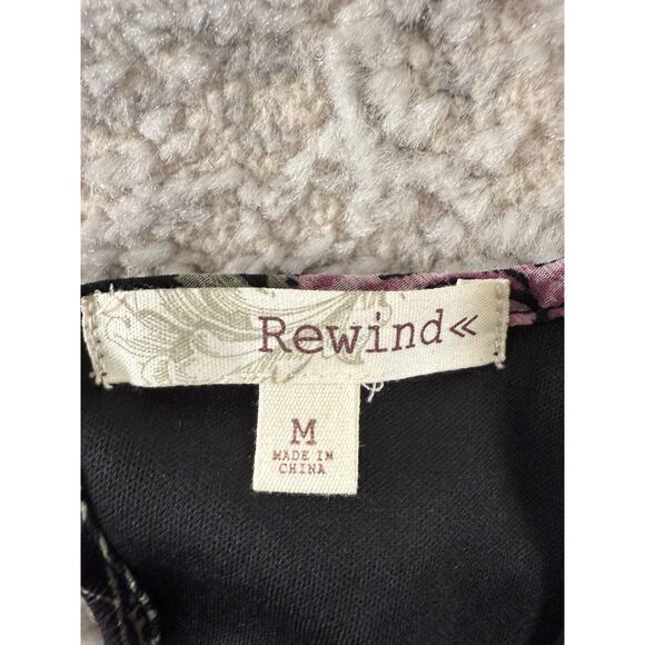 NEW Rewind Size M Dark Floral Boho Keyhole Mini Summer Dress Black Long Sleeve - Picture 6 of 11